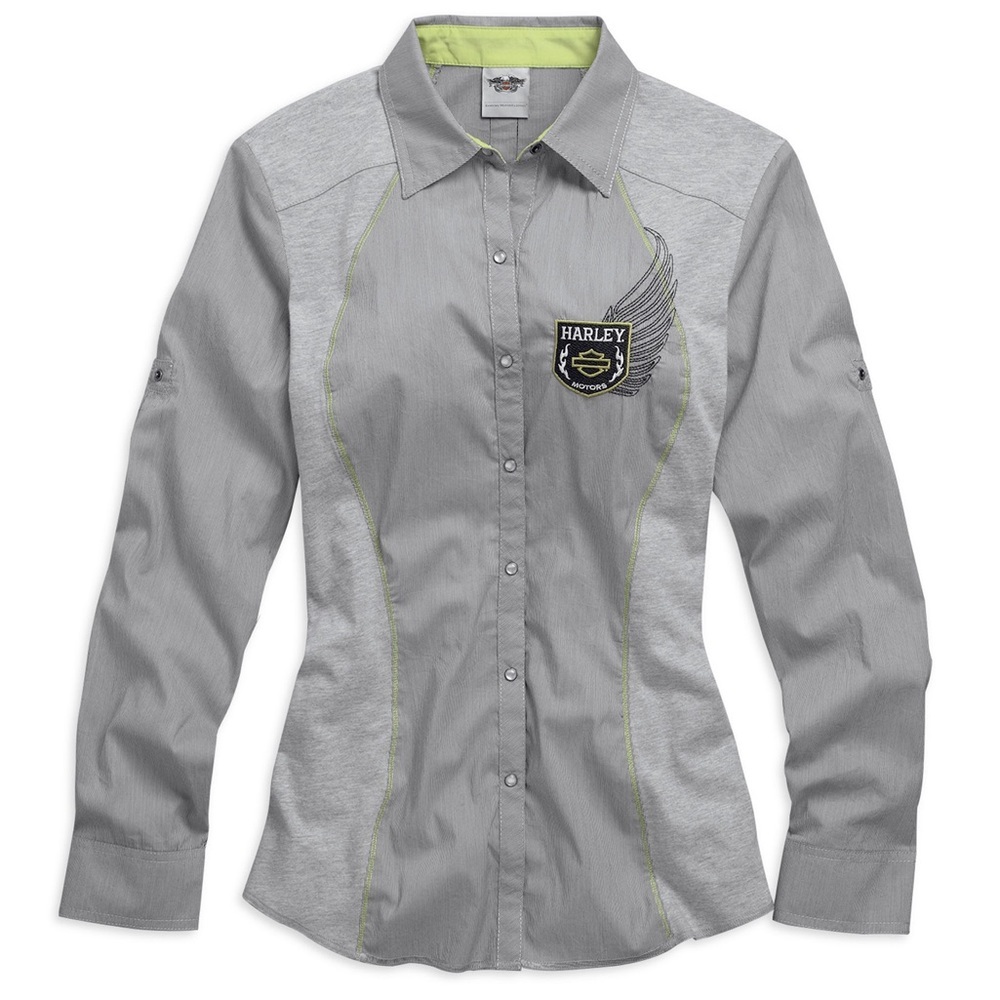 Harley-Davidson Ribbon Detail Knit and Woven Stripe Long Sleeve Shirt - XS